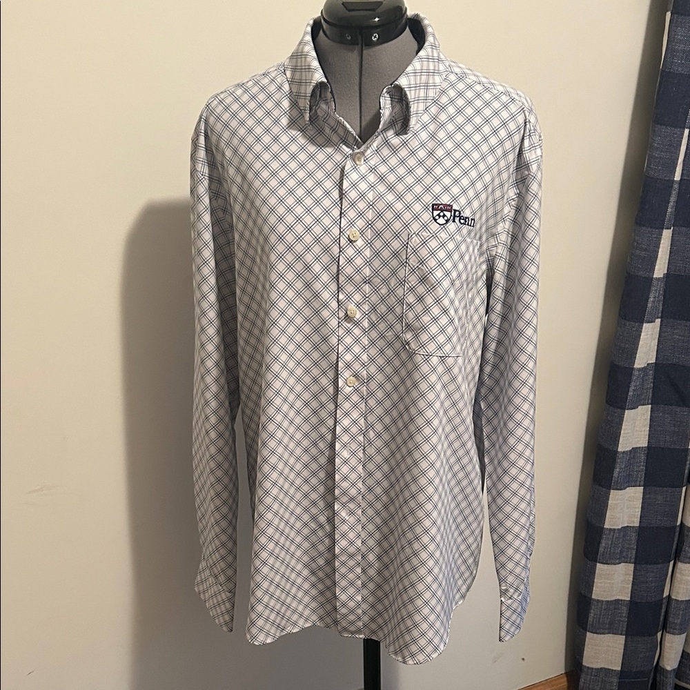 The Collection Men's White and Blue University of Pennsylvania Checkered Shirt